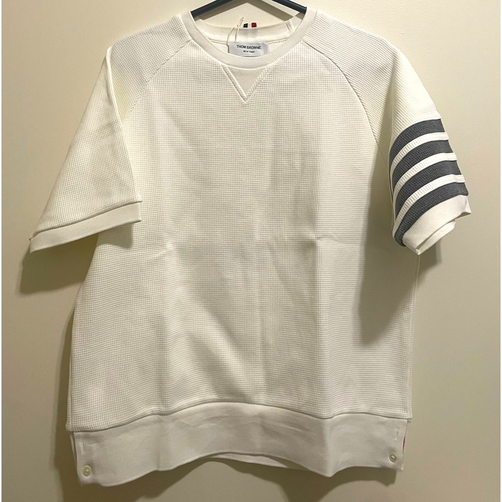 Thom Browne Compact Waffle 4-bar Short Sleeve Sweatshirt